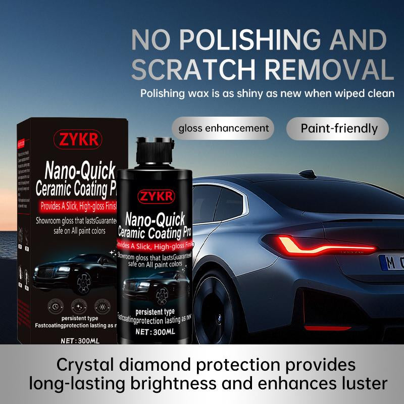 ZYKR Nano-Quick Ceramic Coating Pro for Automobiles, Featuring Advanced Ceramic Technology for Dust-Proof Glass Effect and Lasting Luster. 300 Ml.