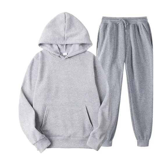 New Men Women Tracksuit Hoodies Casual Solid Color Thick Pullover and Long Pant 2-Piece Set Men Autumn Fleece Jogger Sports Suit