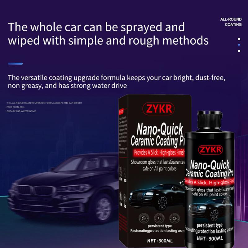 ZYKR Nano-Quick Ceramic Coating Pro for Automobiles, Featuring Advanced Ceramic Technology for Dust-Proof Glass Effect and Lasting Luster. 300 Ml.